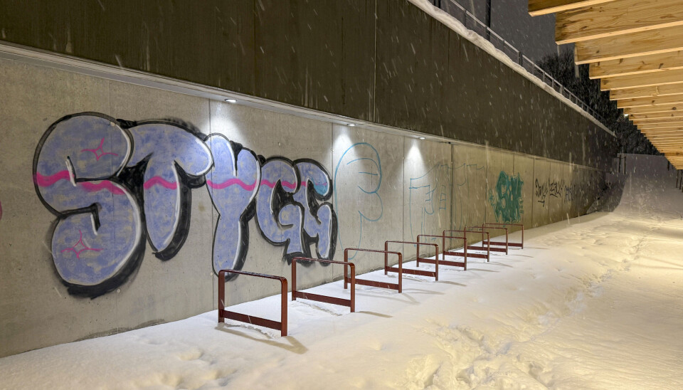 Betongveggene på Tøyenbadet i Oslo er tilgriset med tagging.