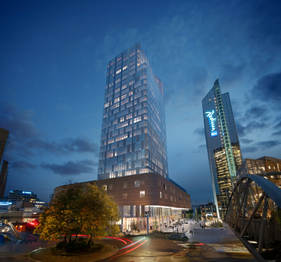 Slik vil det se ut når Hent bygger høyhus over Oslo Spektrum. Det blir Oslos første hus over 100 meter siden 1985. Slik vil det se ut når Hent bygger høyhus over Oslo Spektrum. Det blir Oslos første hus over 100 meter siden 1985.