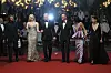 Hele denne stjernegjengen kommer til OsloPix: F.v. Anders Danielsen Lie, Elle Fanning, Stellan Skarsgard, regissør Joachim Trier, Renate Reinsve og Inga Ibsdotter Lilleaas, her i Cannes.