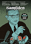 Forside av Samtiden 1-2026 med illustrert portrett av Tim Harding og mikrofoner i forgrunnen.