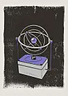 Et svart-hvitt bilde av et modellinstrument med kuler og metalliske ringer på en base.