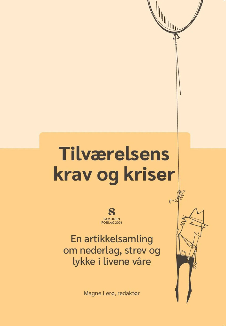 Gult bokomslag med mørk tittel, undertittel og en abstrakt strekillustrasjon.