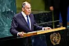Sergej Lavrov taler fra talerstolen i FNs generalforsamling.